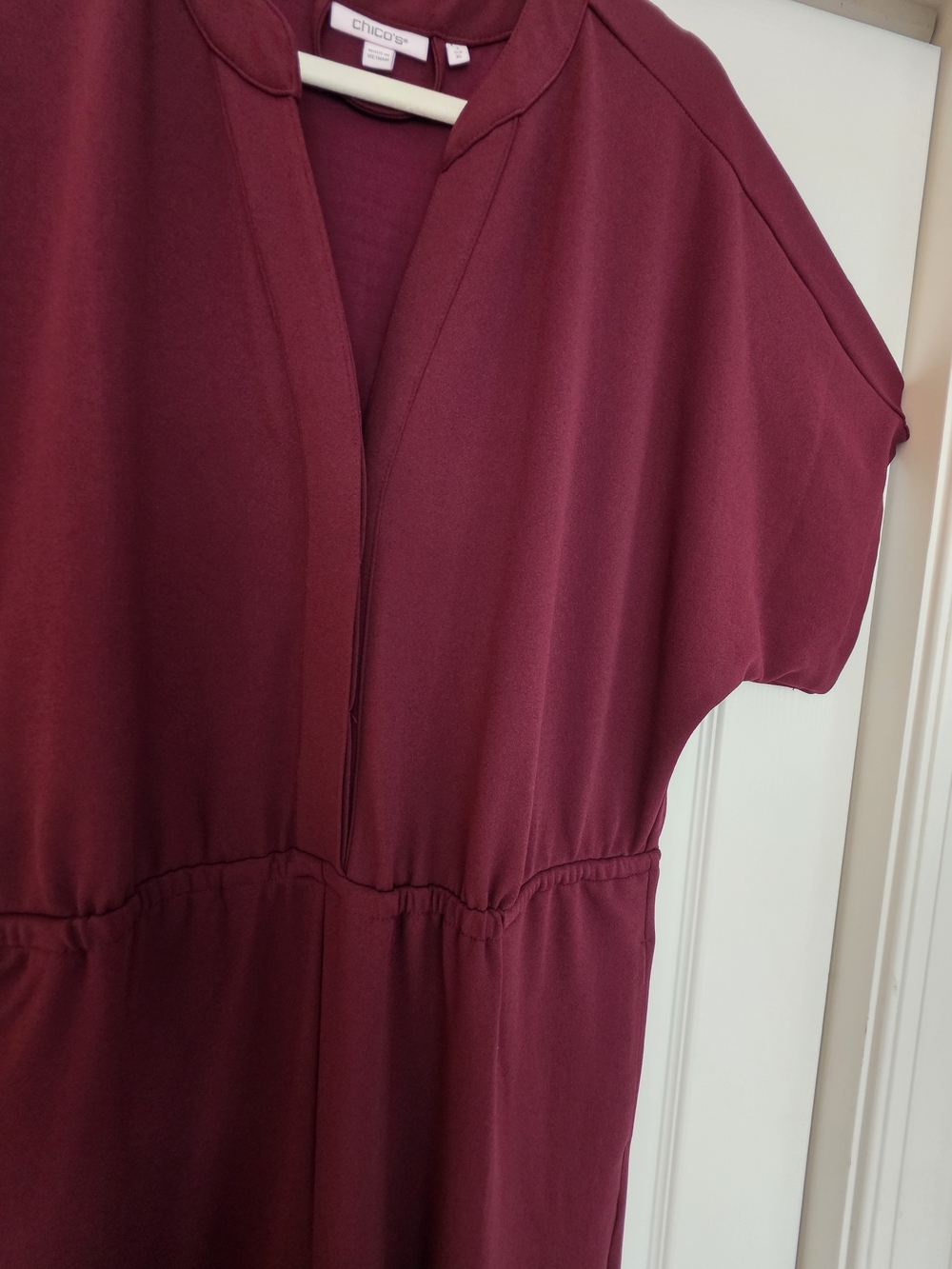 Chico's Burgundy V-Neck Wide-Leg Jumpsuit with Tie Waist - Picture 3 of 3